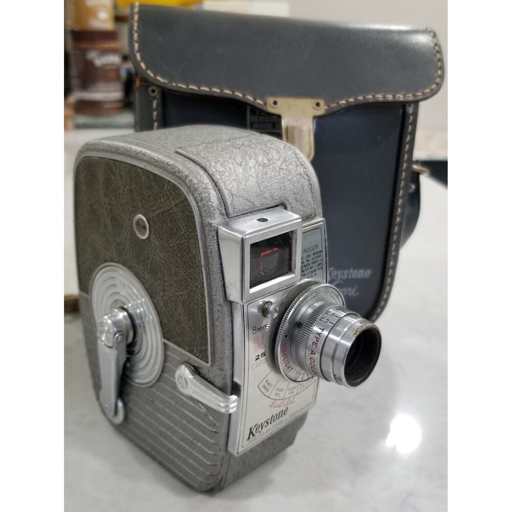 Vintage Keystone K25 Capri movie camera original leather case working mechanics